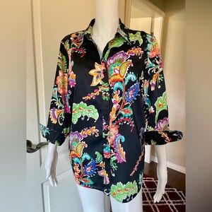 Lauren Ralph Lauren Petite Black Floral Paisley Button-Down Shirt